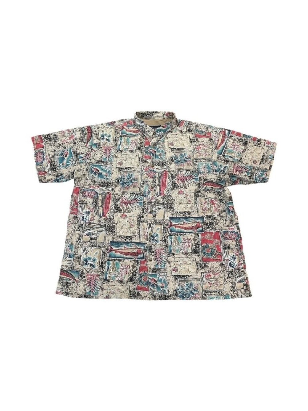 Sportif Mens Hawaiian Shirt Size 2XL Short Sleeve Fish Tropical Map Plants